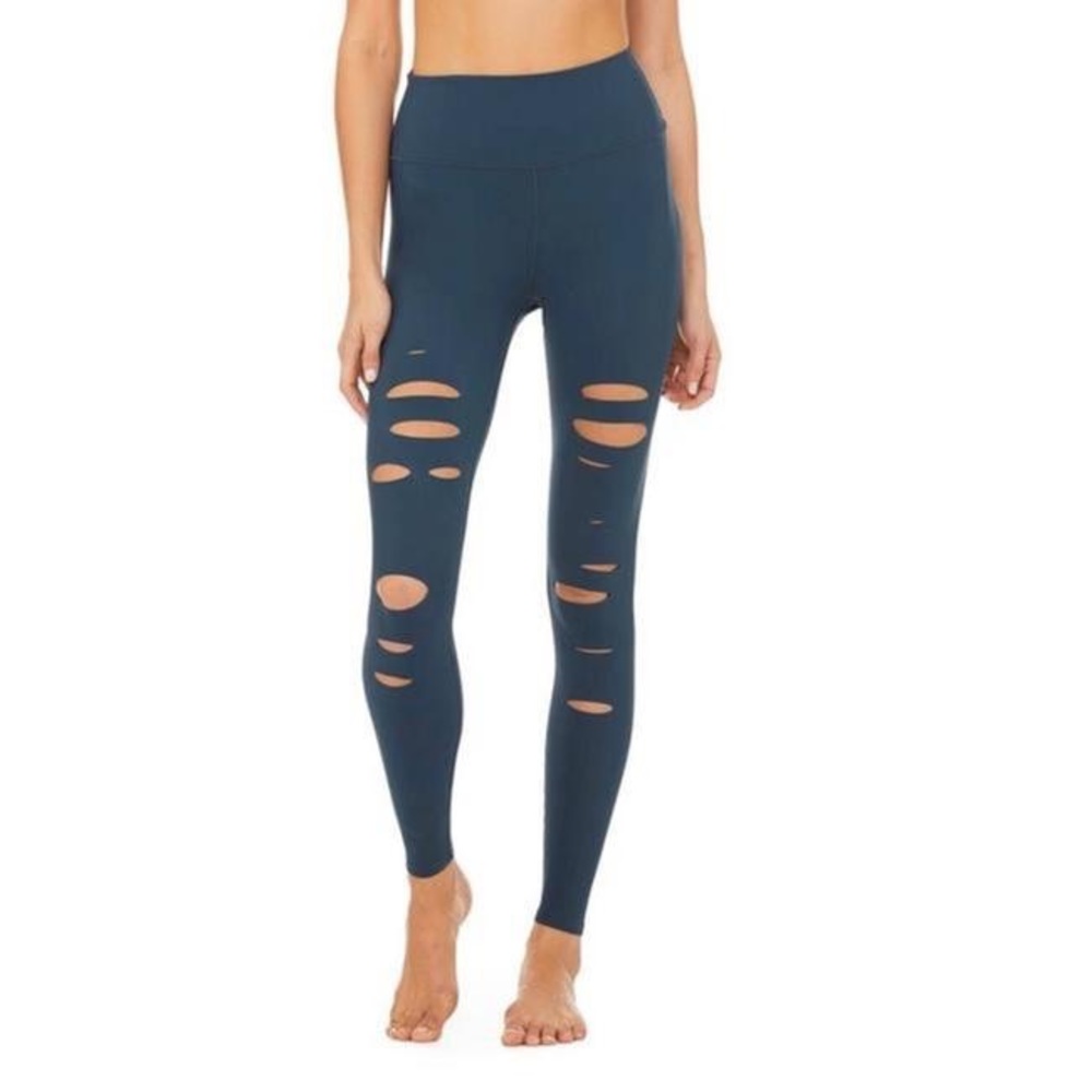 All Yoga blue ripped warrior leggings est s M